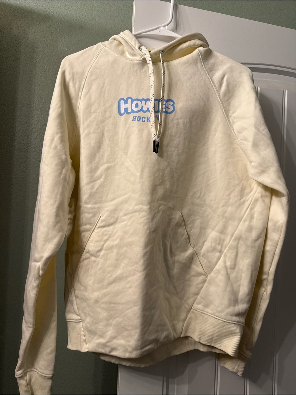 Cream Pullover Hoodie with Blue Logo